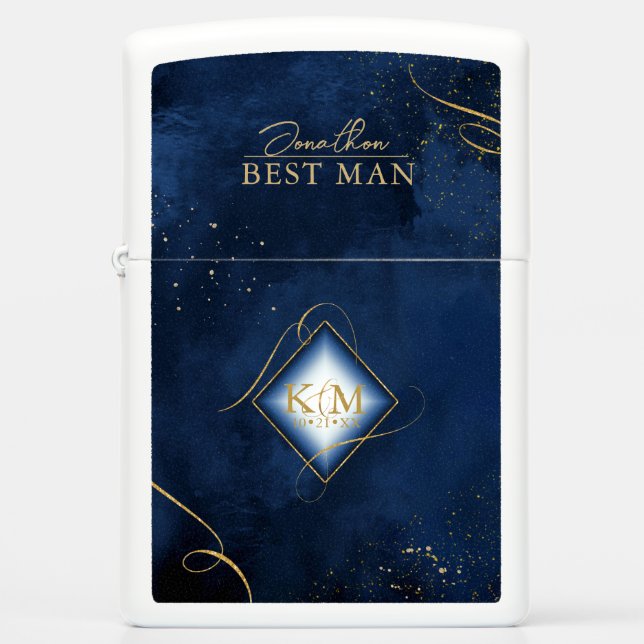 Fine Lines Gold Abstract Wedding Navy Blue ID867 Zippo Lighter (Front)