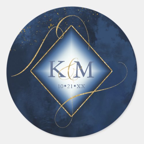 Fine Lines Gold Abstract Wedding Navy ID867 Classic Round Sticker