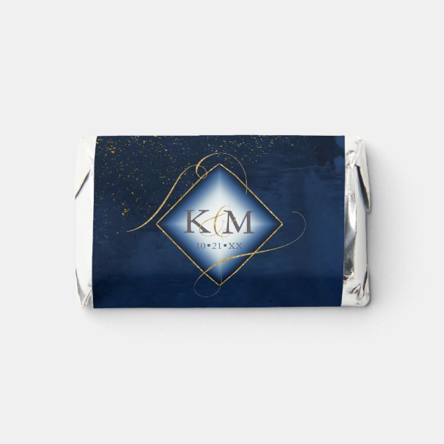 Fine Lines Gold Abstract Wedding Navy ID867  Hershey's Miniatures (Front)