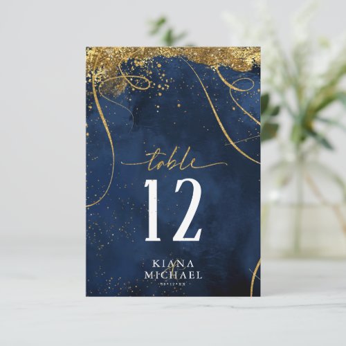 Fine Lines Gold Abstract Wedding Navy ID867  Invitation