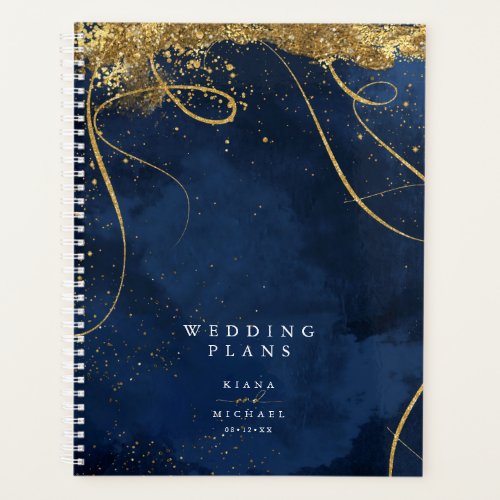 Fine Lines Gold Abstract Wedding Navy ID867 Planner