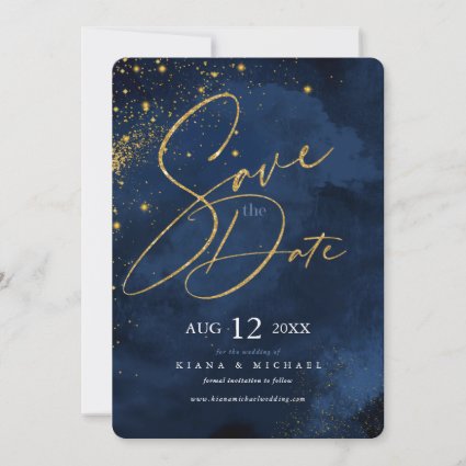 Fine Lines Gold Abstract Wedding Navy ID867 Save The Date