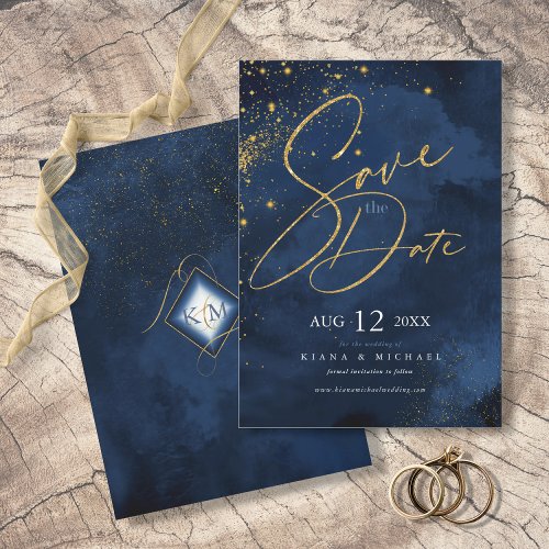 Fine Lines Gold Abstract Wedding Navy ID867 Save The Date