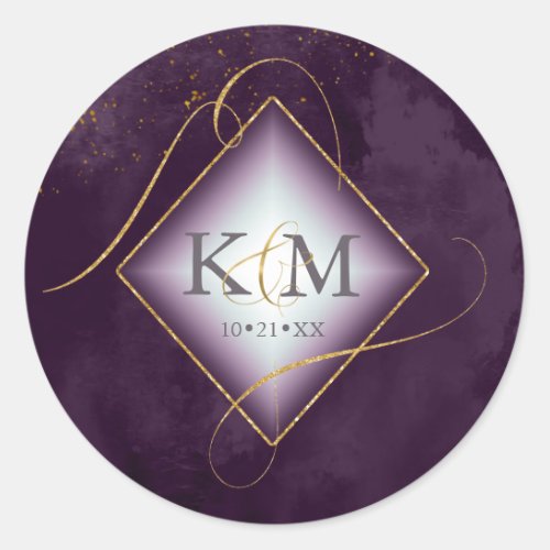 Fine Lines Gold Abstract Wedding Plum ID867 Classic Round Sticker