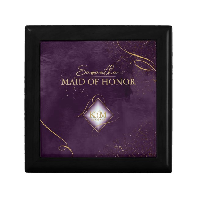 Fine Lines Gold Abstract Wedding Plum ID867  Gift Box (Front)