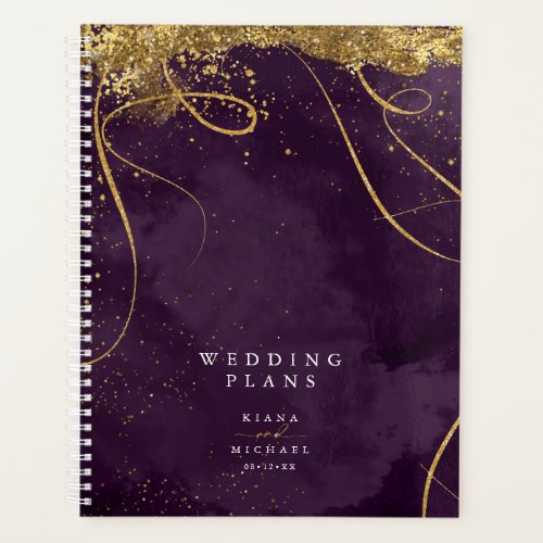 Fine Lines Gold Abstract Wedding Plum ID867 Planner