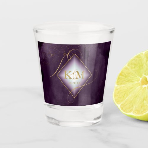 Fine Lines Gold Abstract Wedding Plum ID867  Shot Glass
