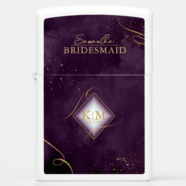 Fine Lines Gold Abstract Wedding Plum ID867 Zippo Lighter (Front)