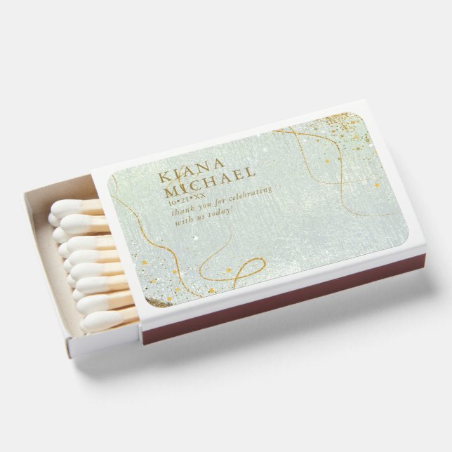 Fine Lines Gold Abstract Wedding Sage Green ID867 Matchboxes (Front Open)