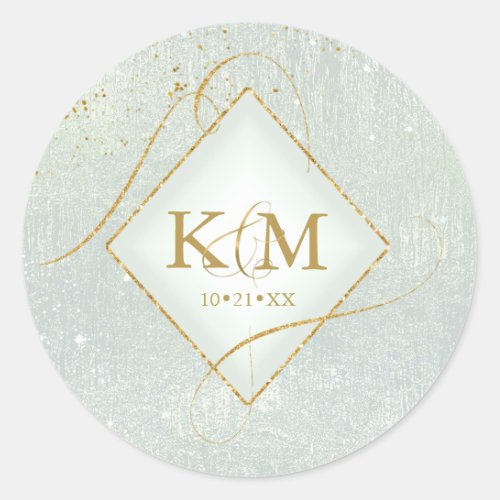 Fine Lines Gold Abstract Wedding Sage ID867 Classic Round Sticker