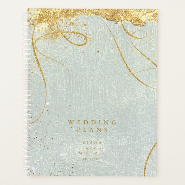 Fine Lines Gold Abstract Wedding Sage ID867 Planner (Front)
