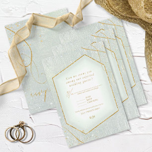 Fine Lines Gold Abstract Wedding Sage ID867 RSVP Card