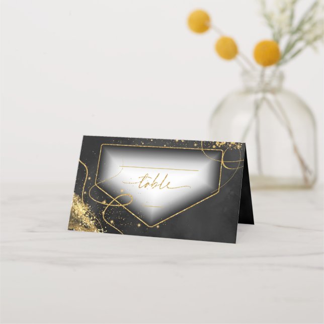 Fine Lines Gold Abstract Wedding Table Bk ID867 Place Card (Front)