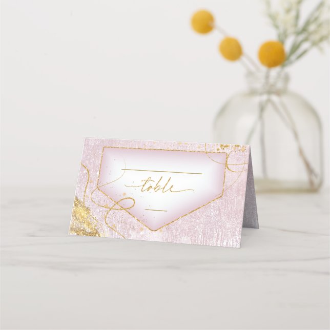 Fine Lines Gold Abstract Wedding Table Mv ID867 Place Card (Front)