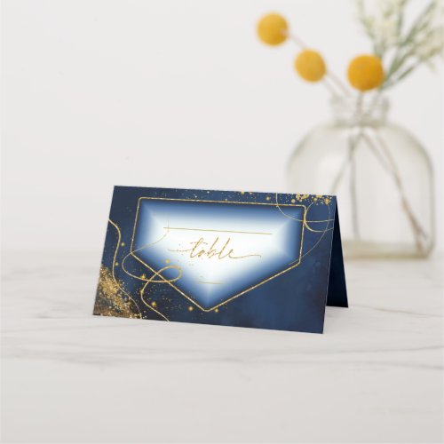 Fine Lines Gold Abstract Wedding Table Navy ID867 Place Card