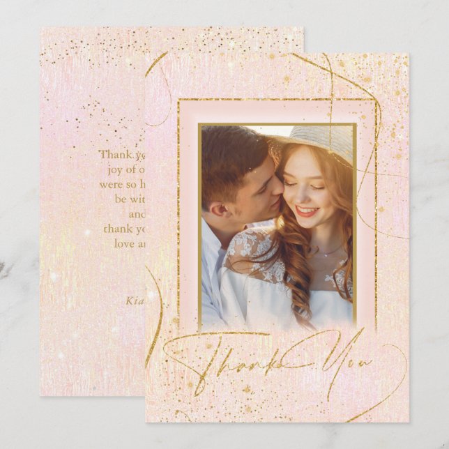 Fine Lines Gold Abstract Wedding Thanks B ID867 Thank You Card (Front/Back)