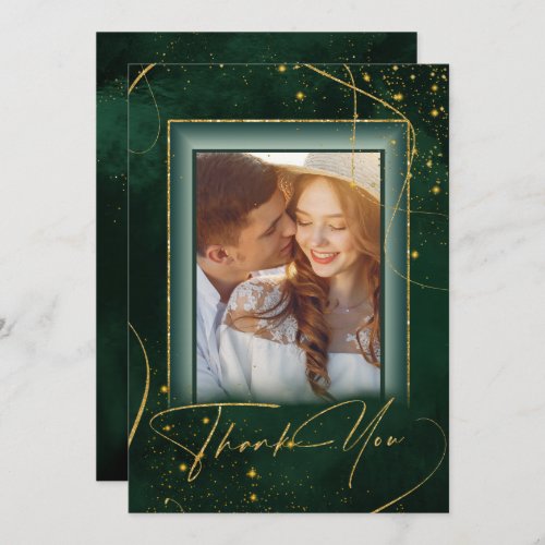 Fine Lines Gold Abstract Wedding Thanks Grn ID867 Thank You Card