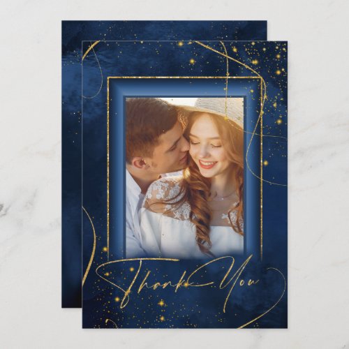 Fine Lines Gold Abstract Wedding Thanks Navy ID867 Thank You Card