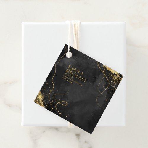 Fine Lines Gold Abstract Wedding V1 Black ID867 Favor Tags