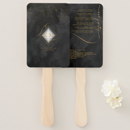 Fine Lines Gold Abstract Wedding V1 Black ID867 Hand Fan