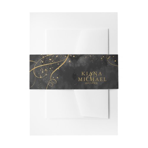 Fine Lines Gold Abstract Wedding V1 Black ID867 Invitation Belly Band