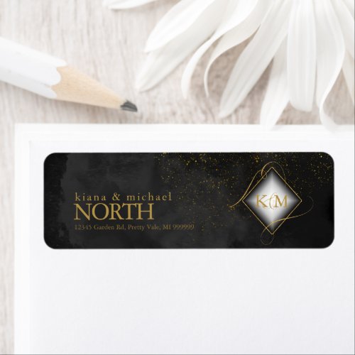 Fine Lines Gold Abstract Wedding V1 Black ID867 Label