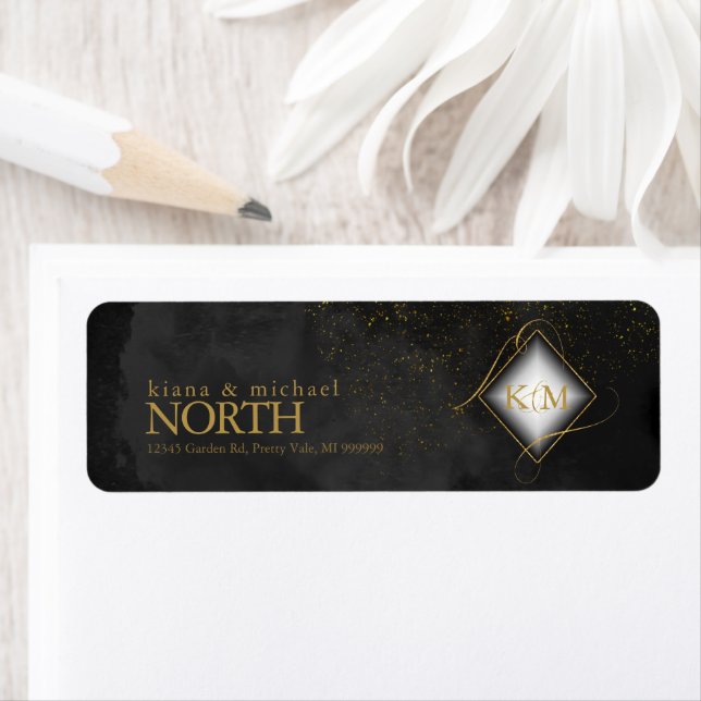 Fine Lines Gold Abstract Wedding V1 Black ID867 Label (Insitu)
