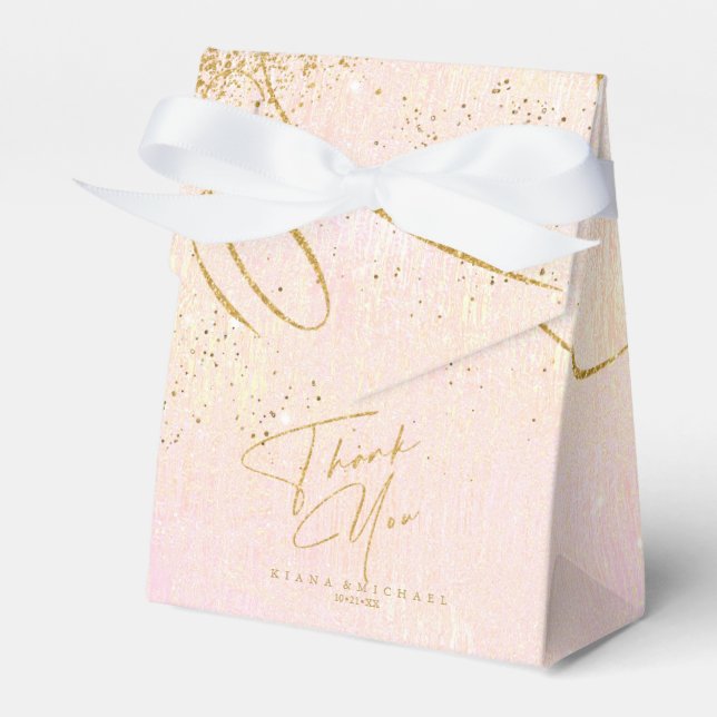 Fine Lines Gold Abstract Wedding V1 Blush ID867 Favor Boxes (Front Side)