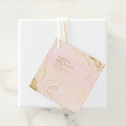 Fine Lines Gold Abstract Wedding V1 Blush ID867 Favor Tags