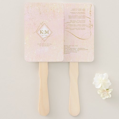 Fine Lines Gold Abstract Wedding V1 Blush ID867 Hand Fan