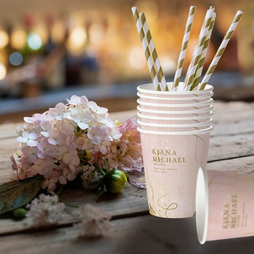 Fine Lines Gold Abstract Wedding V1 Blush ID867 Paper Cups