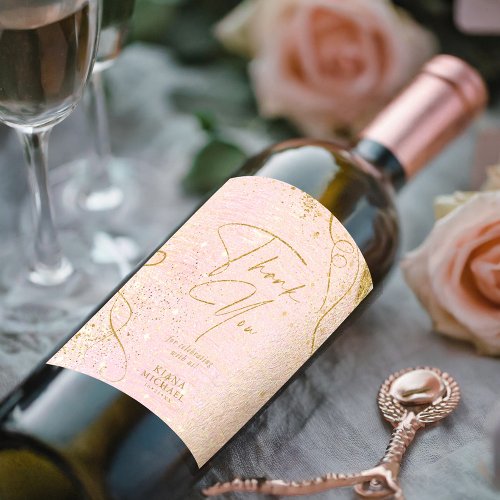 Fine Lines Gold Abstract Wedding V1 Blush ID867  Wine Label