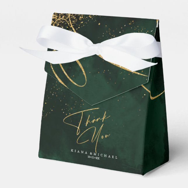 Fine Lines Gold Abstract Wedding V1 Emerald ID867 Favor Boxes (Front Side)