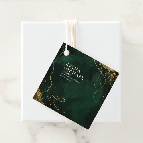 Fine Lines Gold Abstract Wedding V1 Emerald ID867 Favor Tags