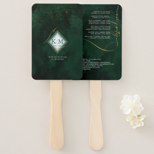 Fine Lines Gold Abstract Wedding V1 Emerald ID867 Hand Fan
