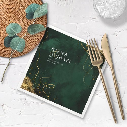 Fine Lines Gold Abstract Wedding V1 Emerald ID867 Napkins