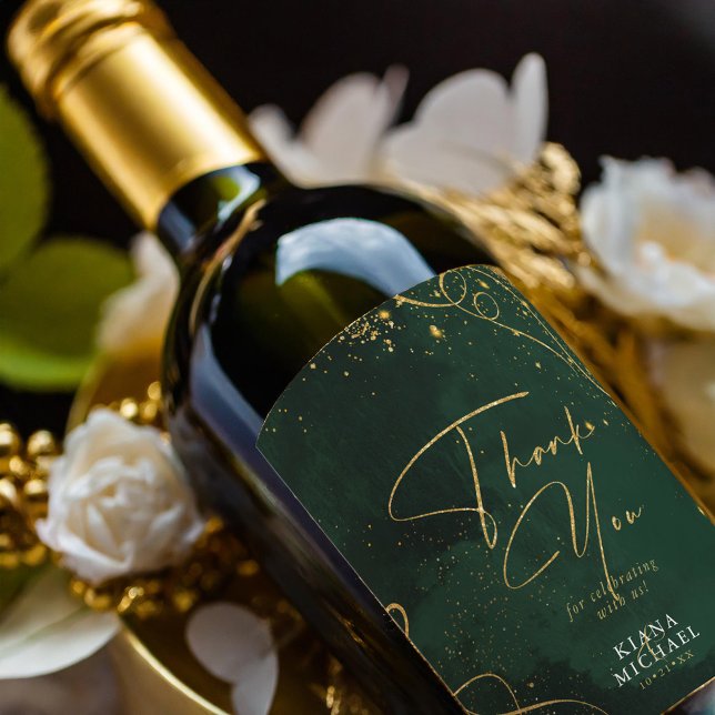 Fine Lines Gold Abstract Wedding V1 Emerald ID867 Wine Label (Creator Uploaded)