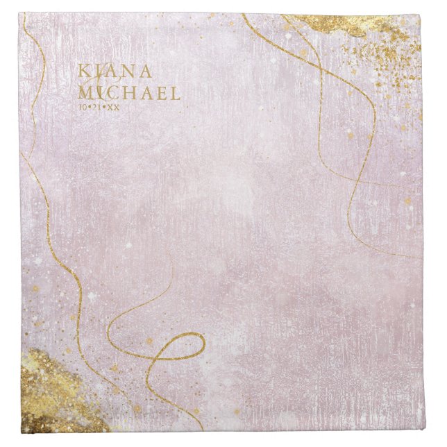 Fine Lines Gold Abstract Wedding V1 Mauve ID867 Cloth Napkin (Front)