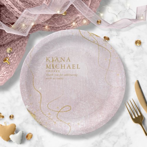Fine Lines Gold Abstract Wedding V1 Mauve ID867 Paper Plates
