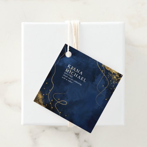 Fine Lines Gold Abstract Wedding V1 Navy ID867 Favor Tags
