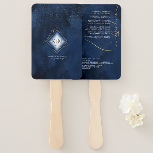 Fine Lines Gold Abstract Wedding V1 Navy ID867 Hand Fan