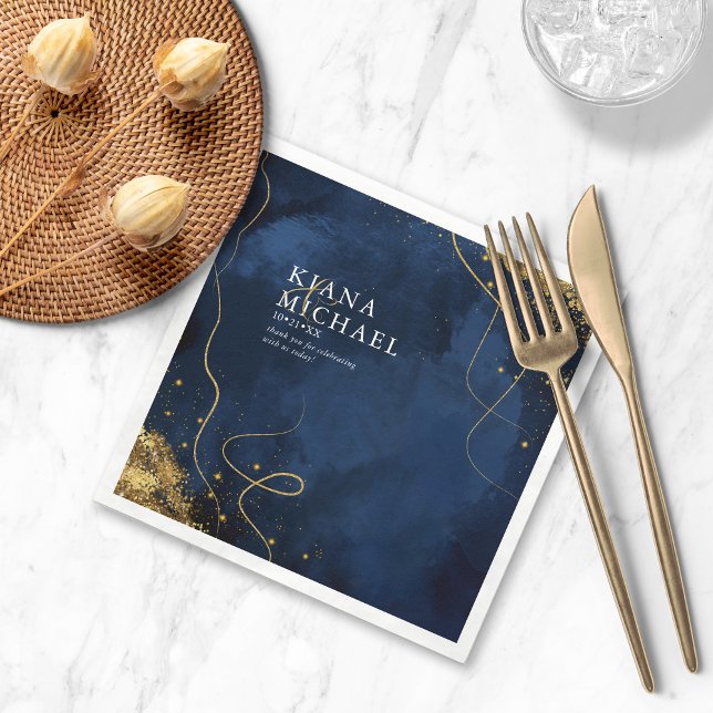 Fine Lines Gold Abstract Wedding V1 Navy ID867 Napkins (Creator Uploaded)