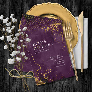 Fine Lines Gold Abstract Wedding V1 Plum ID867