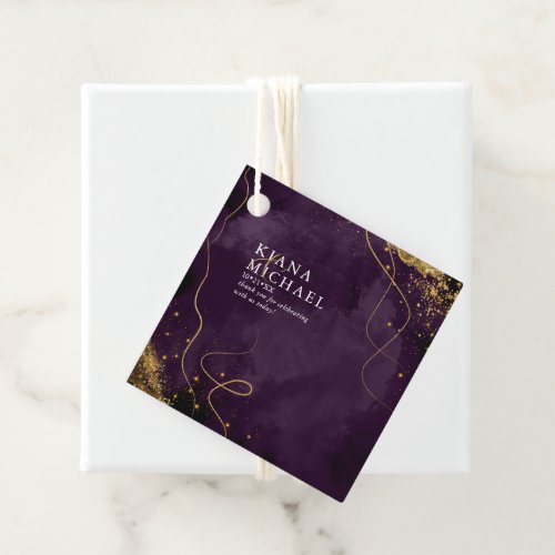 Fine Lines Gold Abstract Wedding V1 Plum ID867 Favor Tags