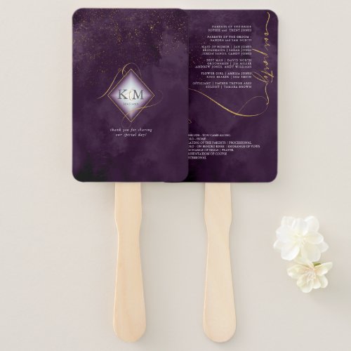 Fine Lines Gold Abstract Wedding V1 Plum ID867 Hand Fan