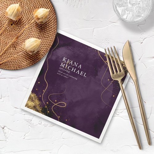 Fine Lines Gold Abstract Wedding V1 Plum ID867 Napkins