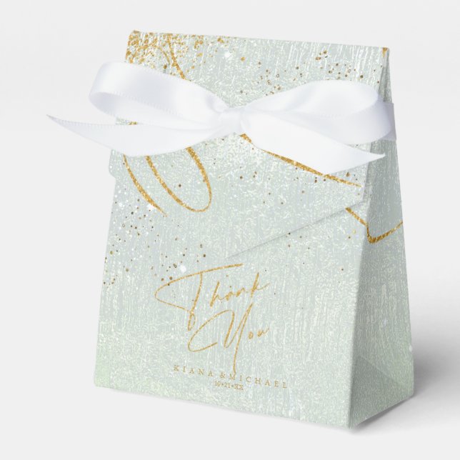 Fine Lines Gold Abstract Wedding V1 Sage ID867 Favor Boxes (Front Side)