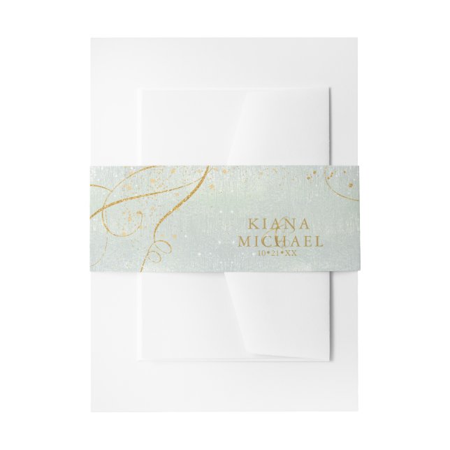 Fine Lines Gold Abstract Wedding V1 Sage ID867 Invitation Belly Band (Front Example)