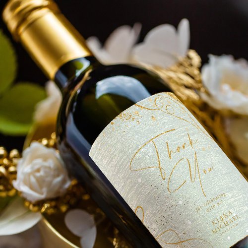 Fine Lines Gold Abstract Wedding V1 Sage ID867 Wine Label