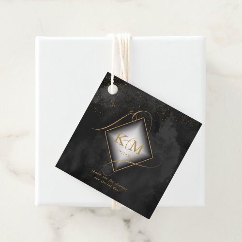 Fine Lines Gold Abstract Wedding V2 Black ID867 Favor Tags